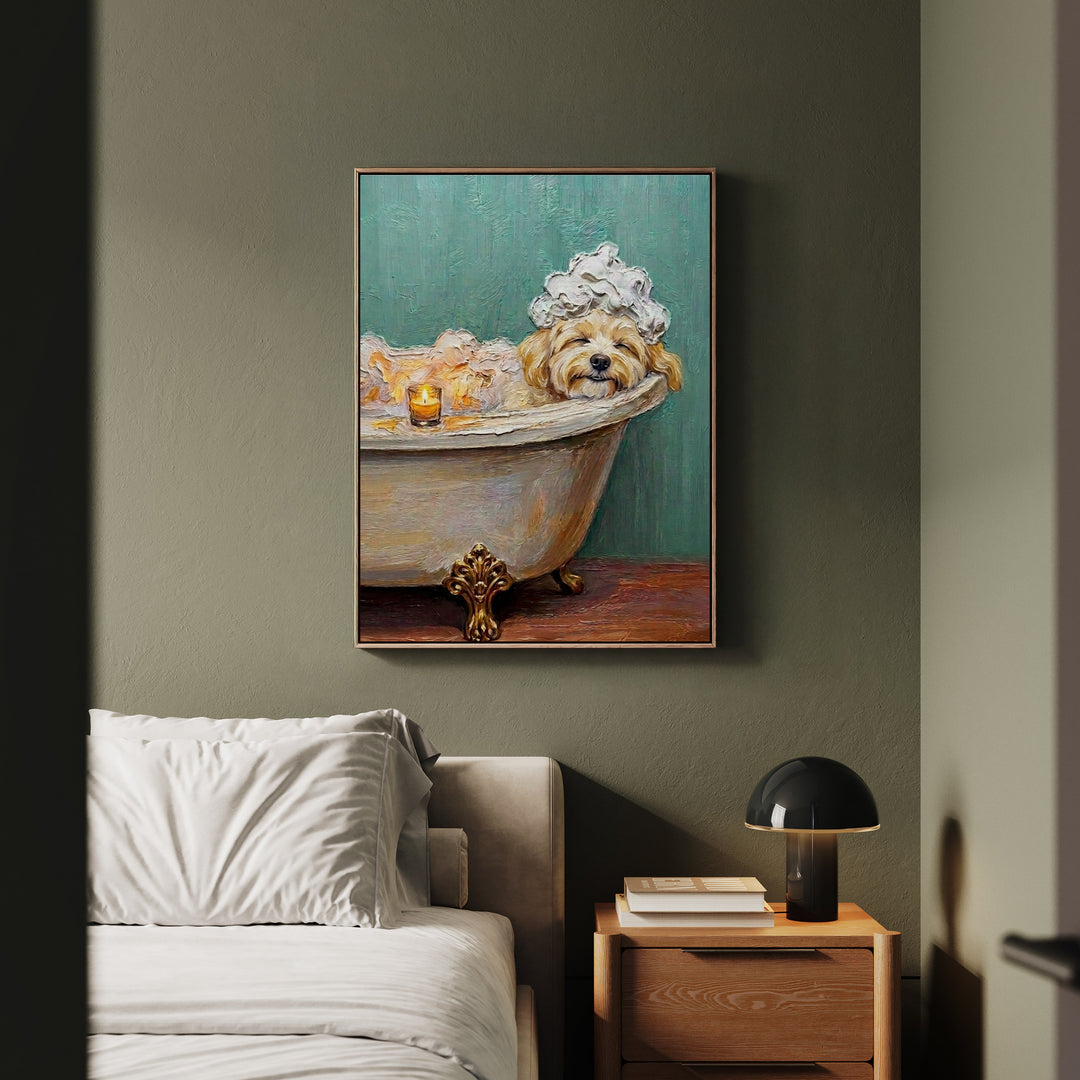 "Spa Day" - Havanese Vertical Framed Canvas - Dog Lover Wall Art