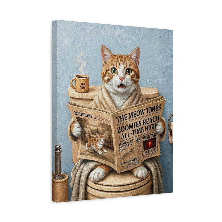 "Morning Business" - Orange & White Tabby Vertical Canvas - Cat Lover Wall Art