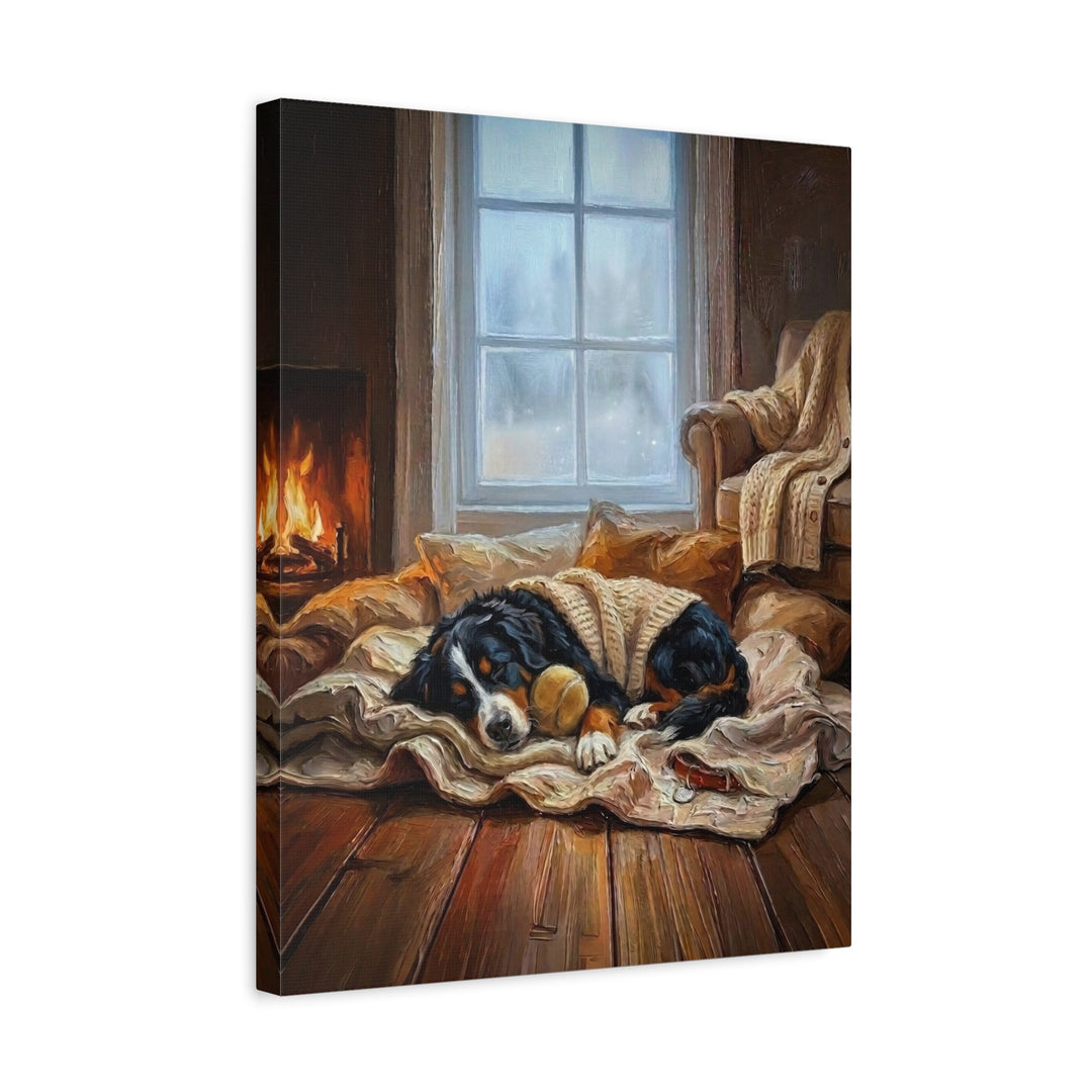 "Calm Memories" - Bernese Mountain Dog Vertical Canvas - Dog Lover Wall Art