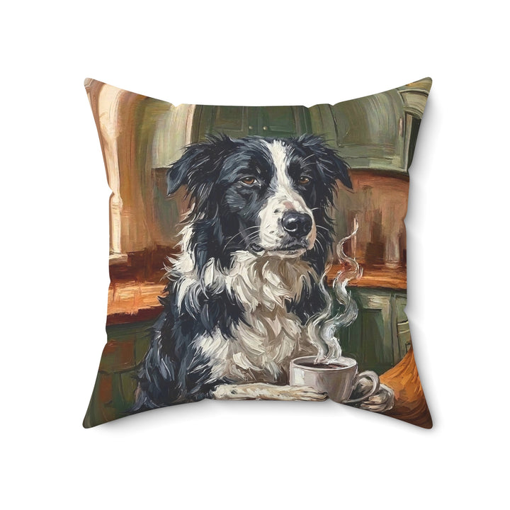 "Before Coffee" - Border Collie Throw Pillow - Dog Lover Home Decor