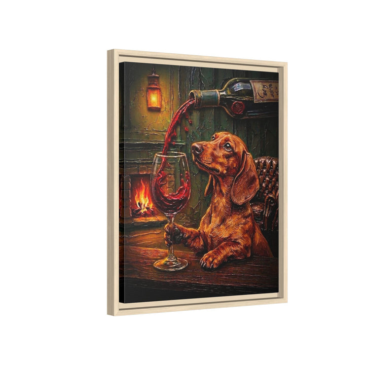 "Wine & Woof" - Dachshund Vertical Framed Canvas - Dog Lover Wall Art
