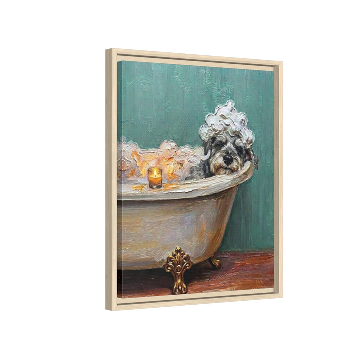 "Spa Day" - Schnauzer Vertical Framed Canvas - Dog Lover Wall Art