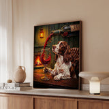 "Wine & Woof" - English Springer Spaniel Vertical Framed Canvas - Dog Lover Wall Art