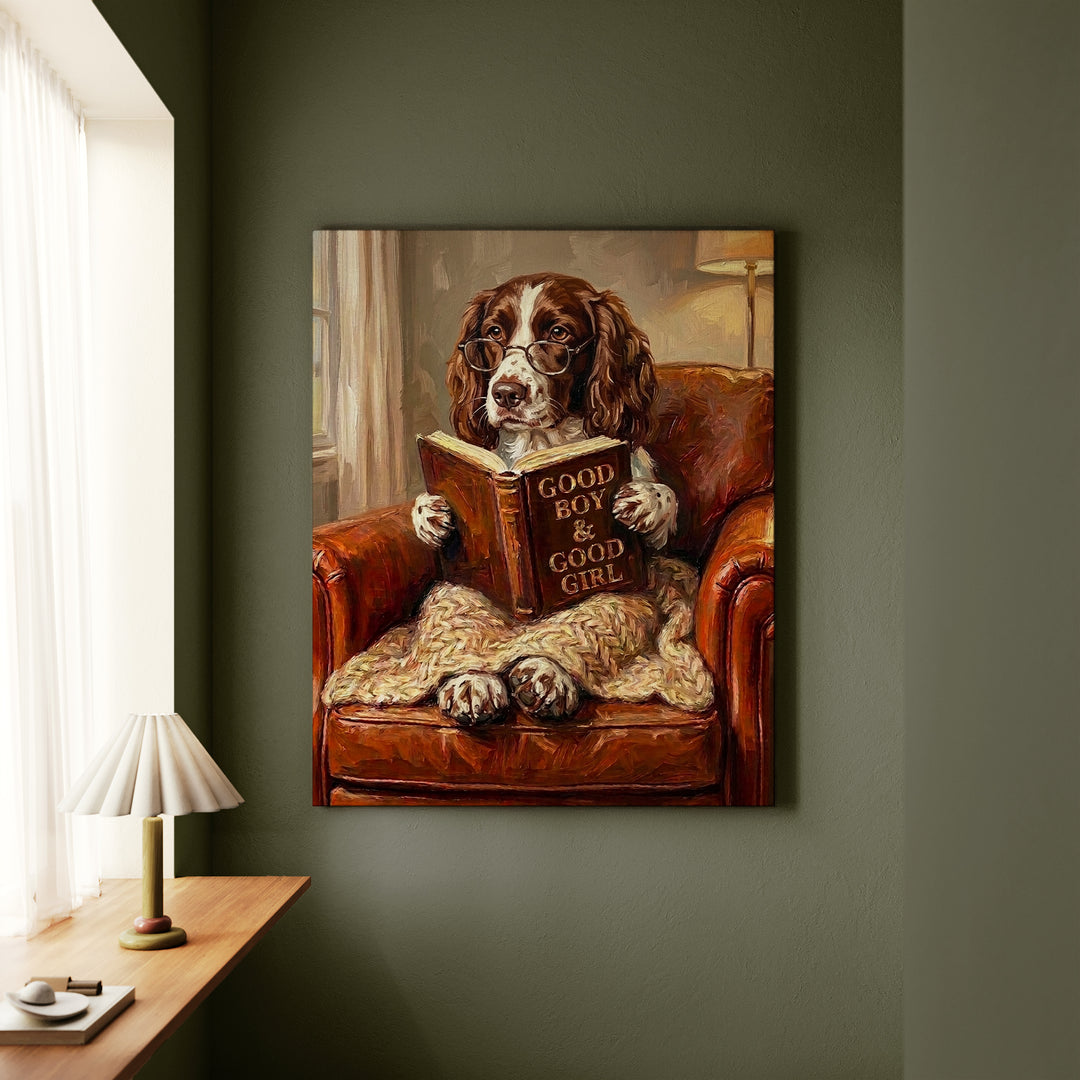 English Springer Spaniel Evening Read Canvas