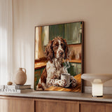 "Before Coffee" - English Springer Spaniel Vertical Framed Canvas - Dog Lover Wall Art