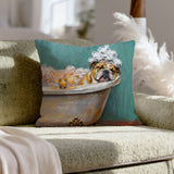 "Spa Day" - English Bulldog Pillow Cover - Dog Lover Wall Art Home Decor