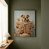 "Morning Business" - English Bulldog Vertical Canvas - Dog Lover Wall Art