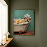 "Spa Day" - English Bulldog Vertical Canvas - Dog Lover Wall Art