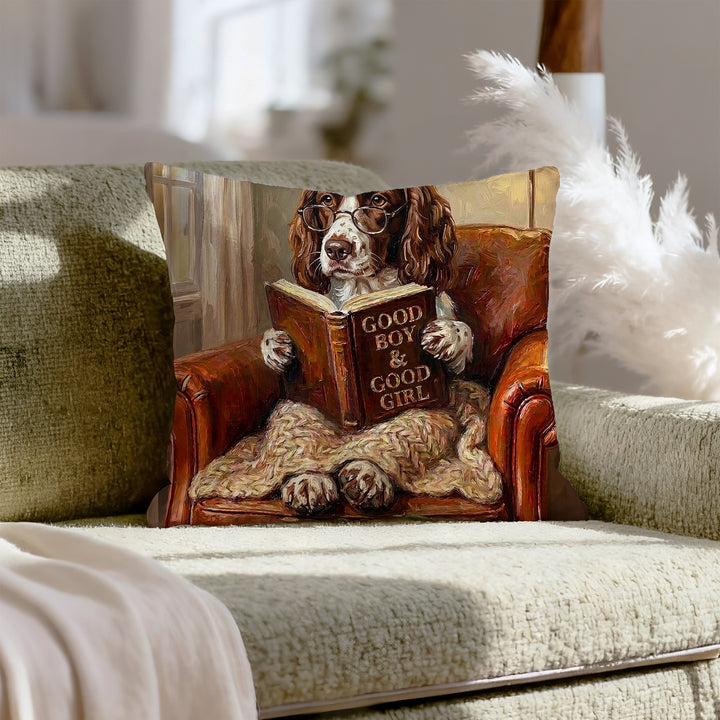 "Evening Read" - English Springer Throw Pillow - Dog Lover Home Decor