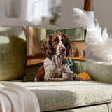 "Before Coffee" - English Springer Spaniel Throw Pillow - Dog Lover Home Decor
