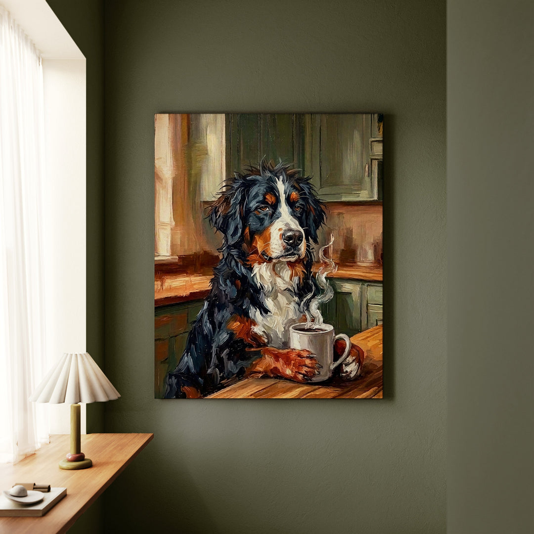 Bernese Mountain Dog Before Coffee Canvas