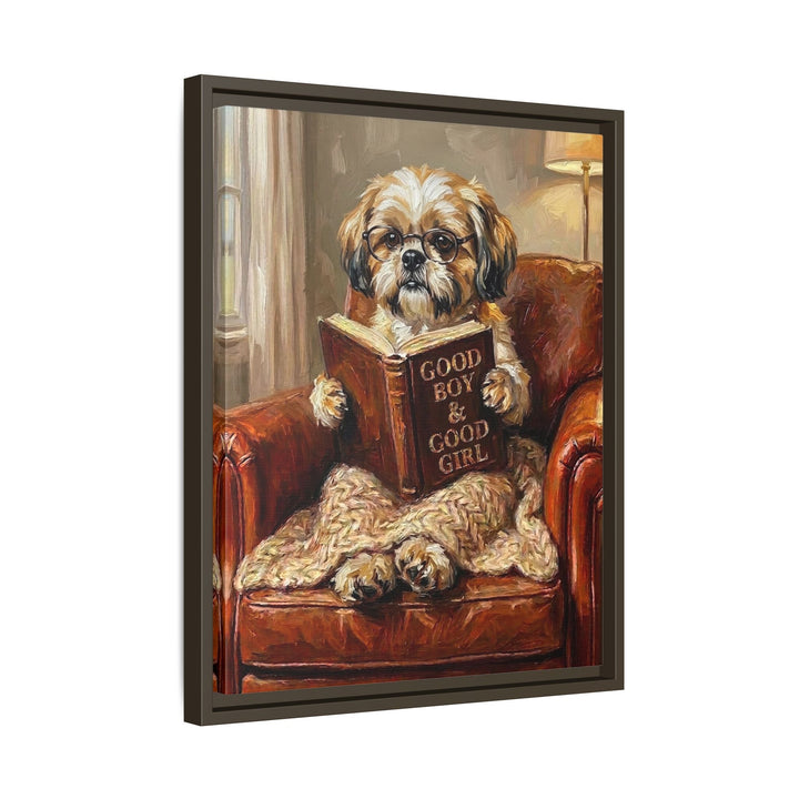 "Evening Read" - Shih Tzu Vertical Framed Canvas - Dog Lover Wall Art