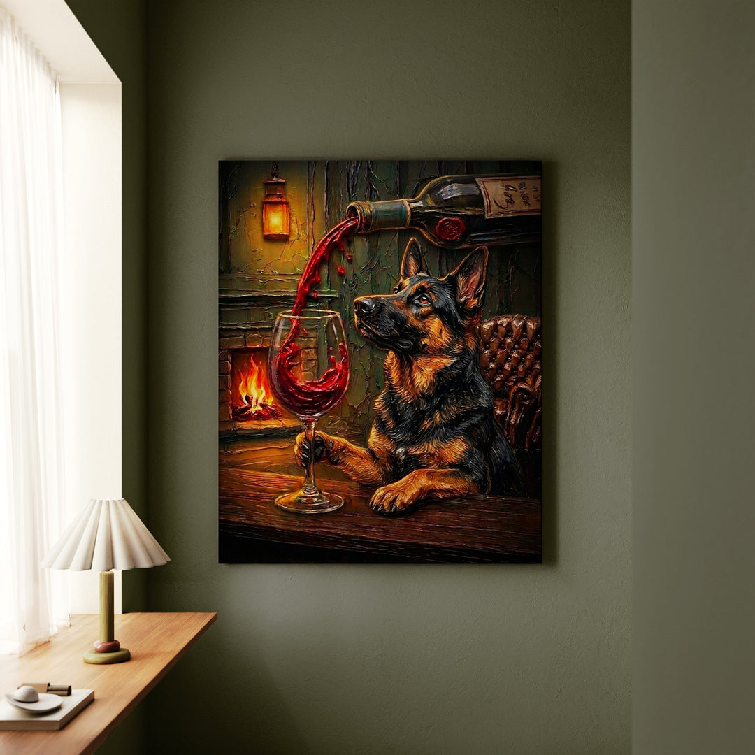 German Shepherd Wine & Woof Canvas