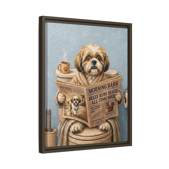 "Morning Business" - Shih Tzu Vertical Framed Canvas - Dog Lover Wall Art