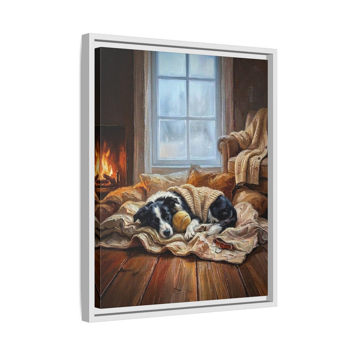 "Calm Memories" - Border Collie Vertical Framed Canvas - Dog Lover Wall Art