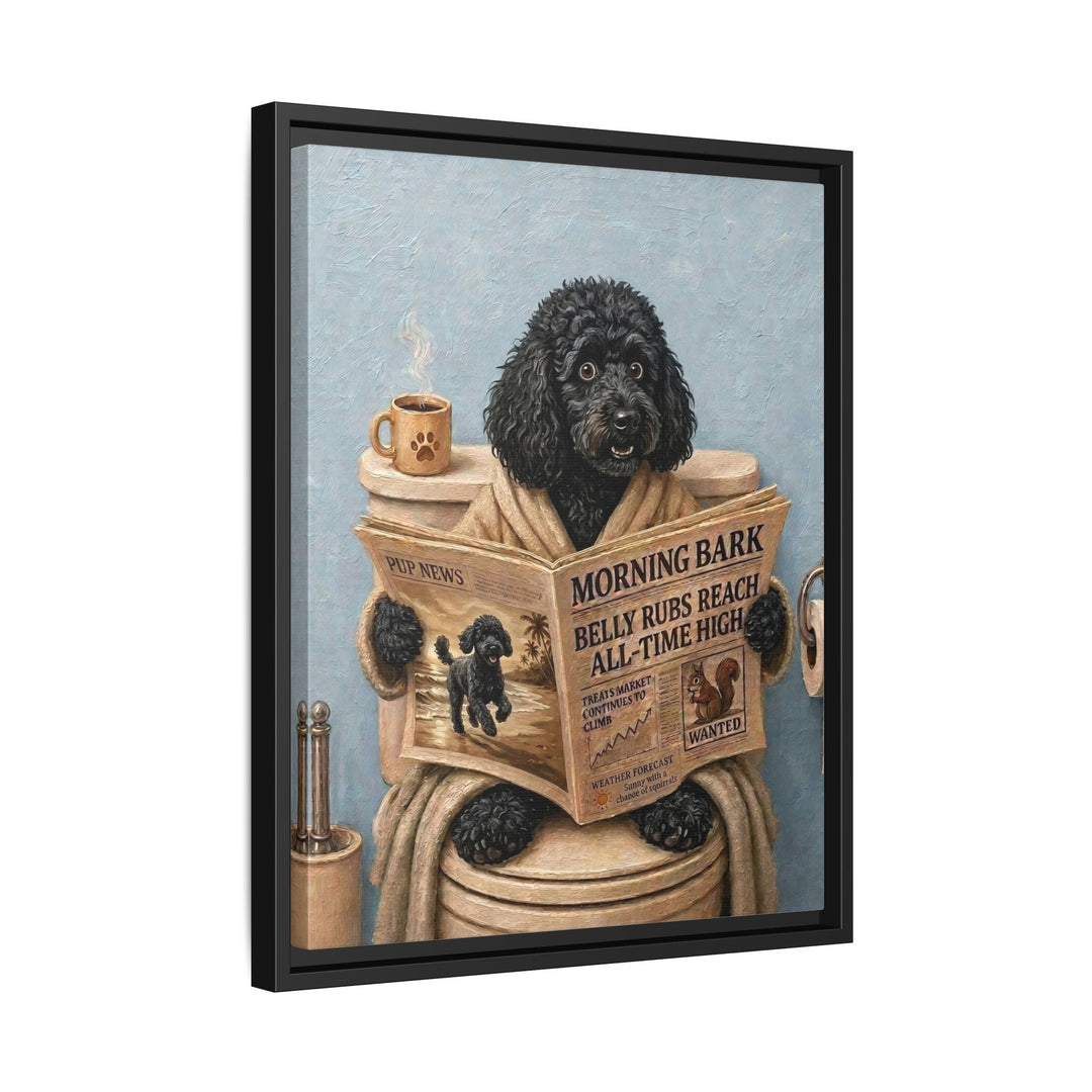 "Morning Business" - Poodle Vertical Framed Canvas - Dog Lover Wall Art
