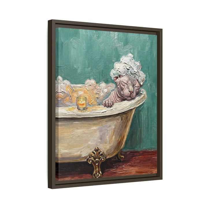 "Spa Day" - Hairless Vertical Framed Canvas - Cat Lover Wall Art