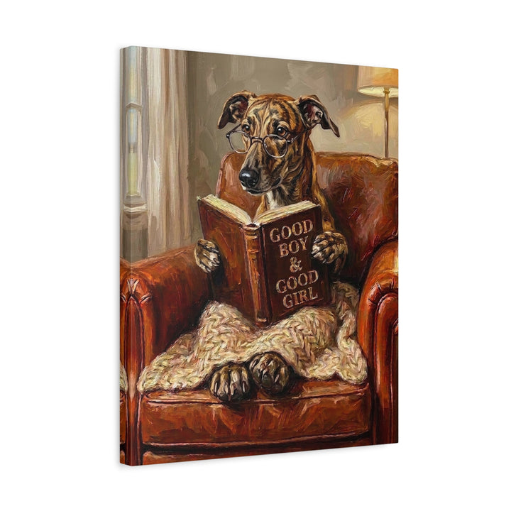 "Evening Read" - Greyhound Vertical Canvas - Dog Lover Wall Art