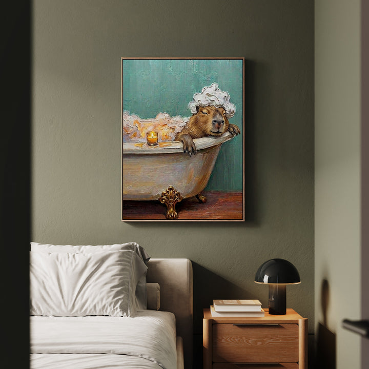 "Bubble Time" - Capybara Vertical Framed Canvas - Spirit Animal Wall Art