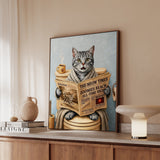 "Morning Business" - Grey Silver Tabby Vertical Framed Canvas - Cat Lover Wall Art