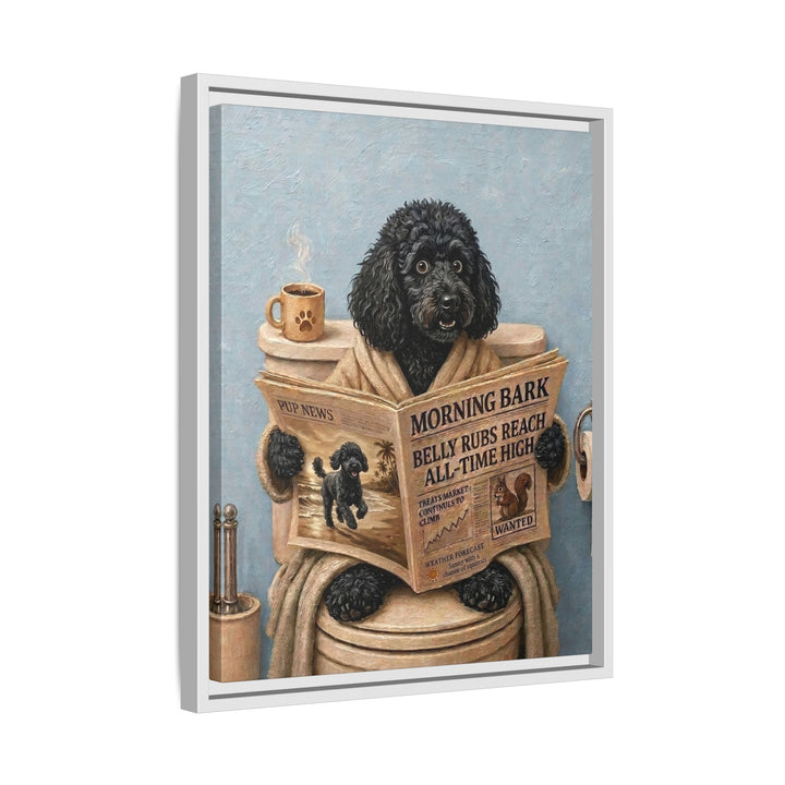 "Morning Business" - Poodle Vertical Framed Canvas - Dog Lover Wall Art