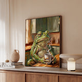 "Coffee & Silence" - Frog Vertical Framed Canvas - Spirit Animal Wall Art
