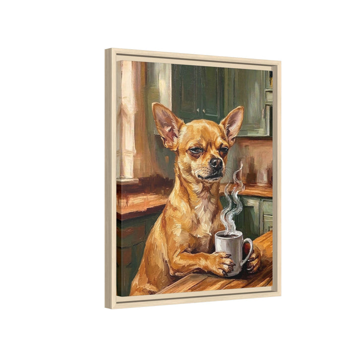 "Before Coffee" - Chihuahua Vertical Framed Canvas - Dog Lover Wall Art
