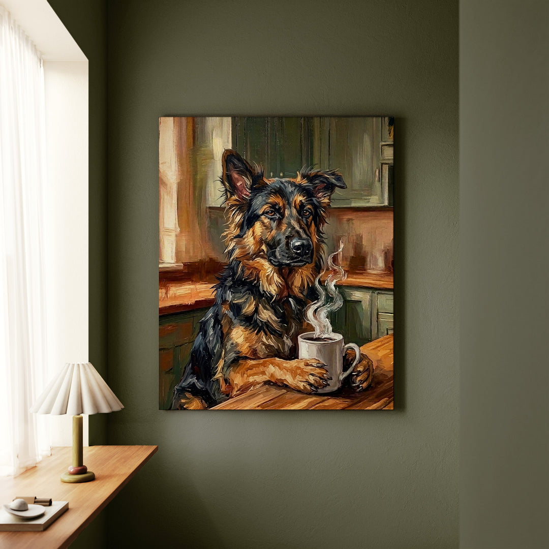 German Shepherd Before Coffee Canvas