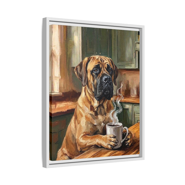 "Before Coffee" - Mastiff Vertical Framed Canvas - Dog Lover Wall Art