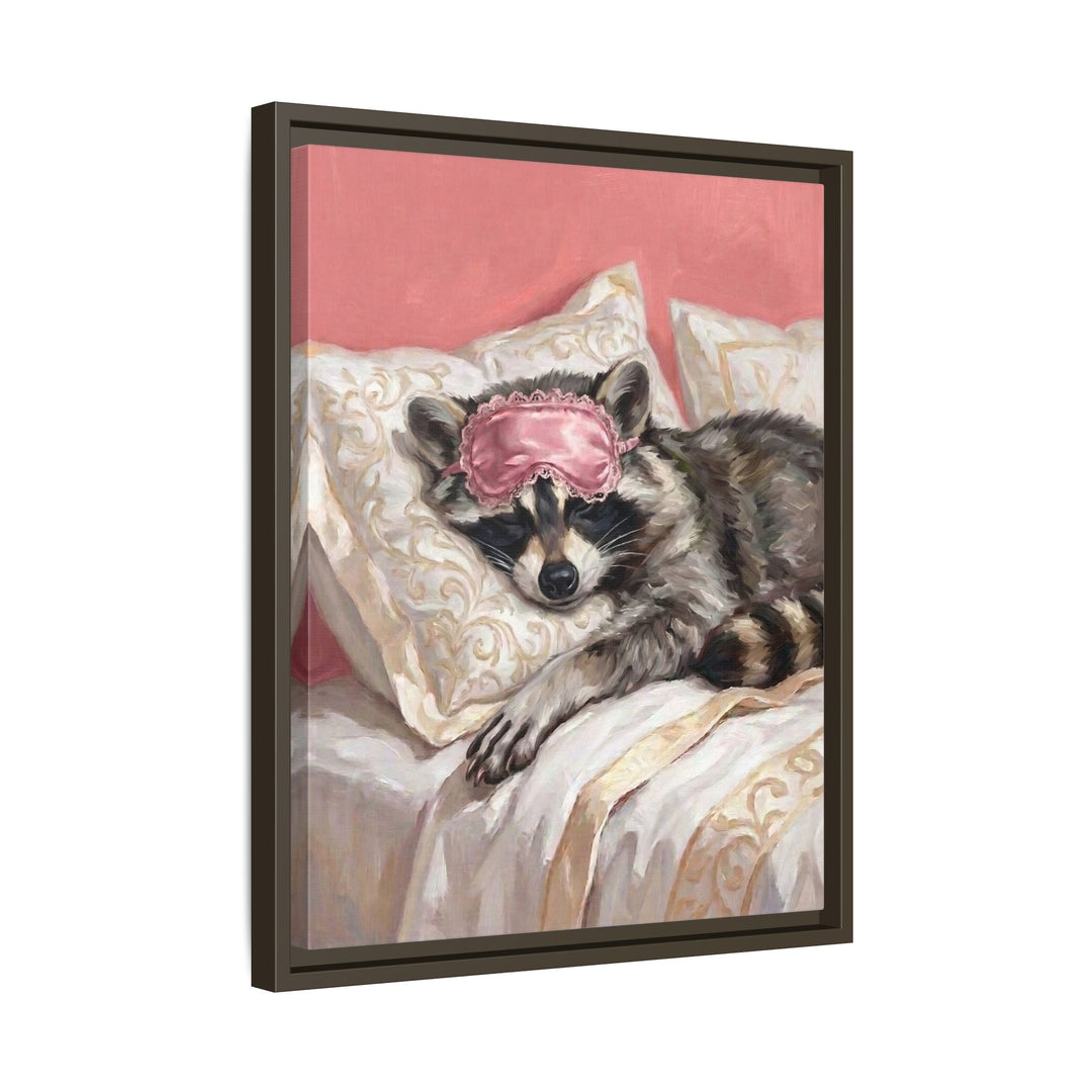 "Beauty Sleep" - Raccoon Vertical Framed Canvas - Spirit Animal Wall Art