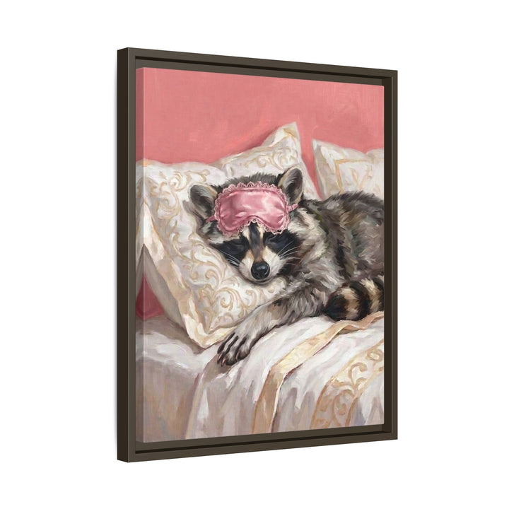 "Beauty Sleep" - Raccoon Vertical Framed Canvas - Spirit Animal Wall Art