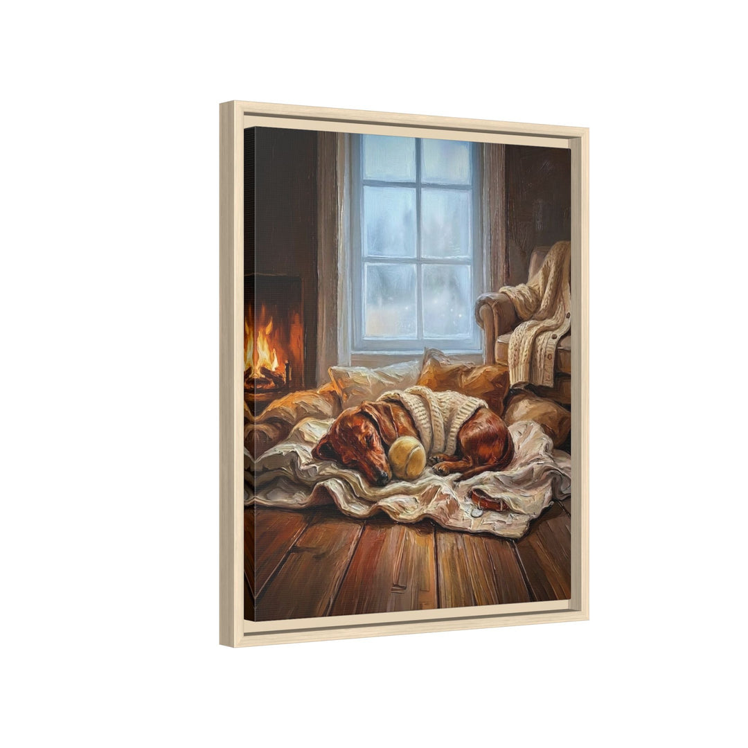 "Calm Memories" - Dachshund Vertical Framed Canvas - Dog Lover Wall Art