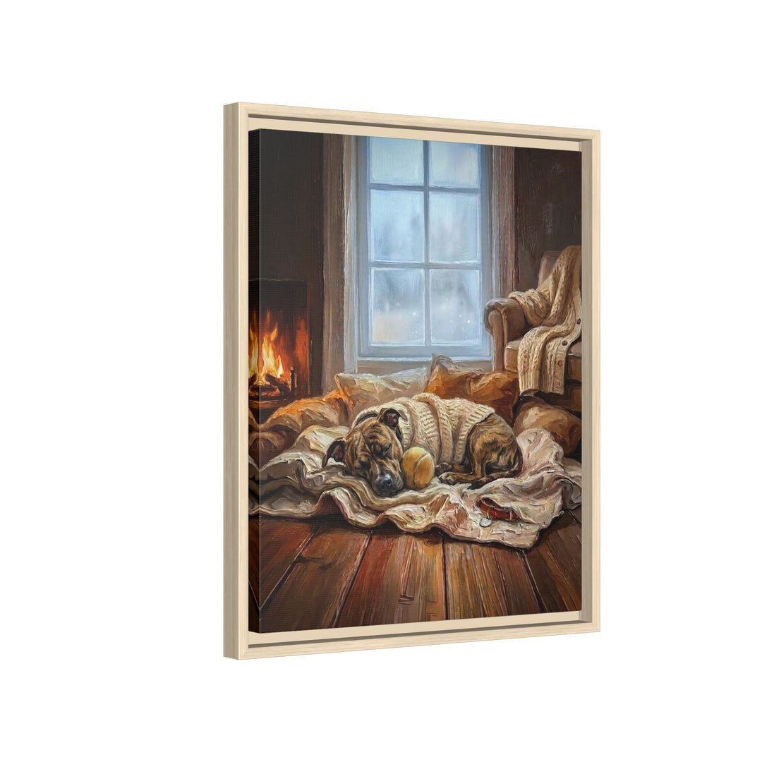 "Calm Memories" - Pit Bull Vertical Framed Canvas - Dog Lover Wall Art