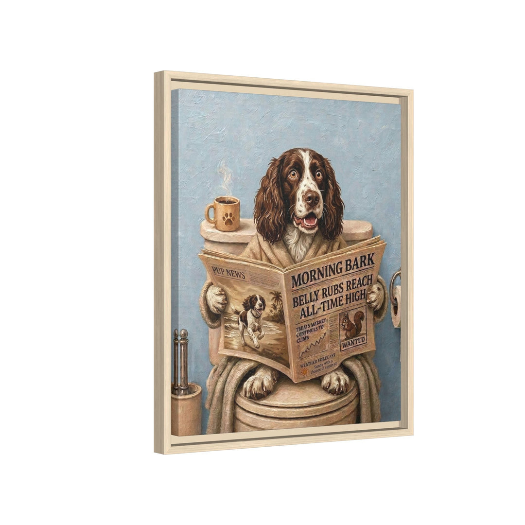 "Morning Business" - English Springer Spaniel Vertical Framed Canvas - Dog Lover Wall Art