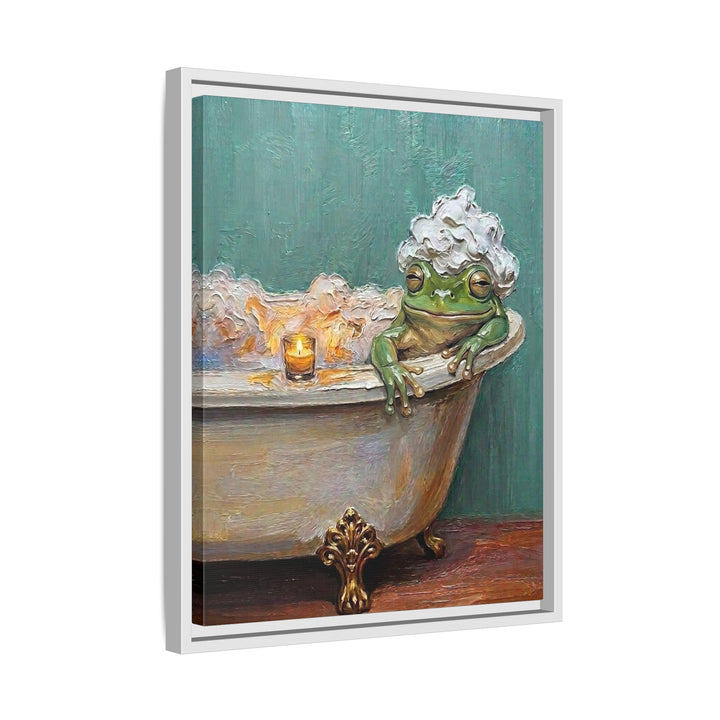 "Bubble Time" - Frog Vertical Framed Canvas - Spirit Animal Wall Art