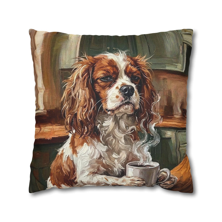 "Before Coffee" - Cavalier King Charles Throw Pillow - Dog Lover Home Decor