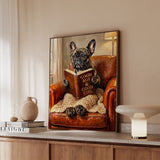 "Evening Read" - French Bulldog Vertical Framed Canvas - Dog Lover Wall Art