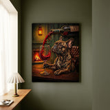 "Wine & Woof" - French Bulldog Vertical Canvas - Dog Lover Wall Art