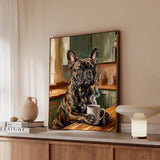 "Before Coffee" - French Bulldog Vertical Framed Canvas - Dog Lover Wall Art