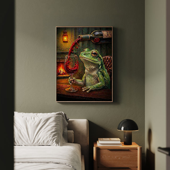 "Wine & Spirit" - Frog Vertical Framed Canvas - Spirit Animal Wall Art