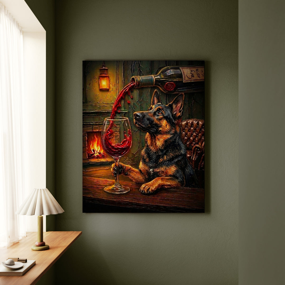 German Shepherd Wine & Woof Canvas