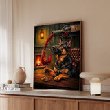 "Wine & Woof" - German Shepherd Vertical Framed Canvas - Dog Lover Wall Art