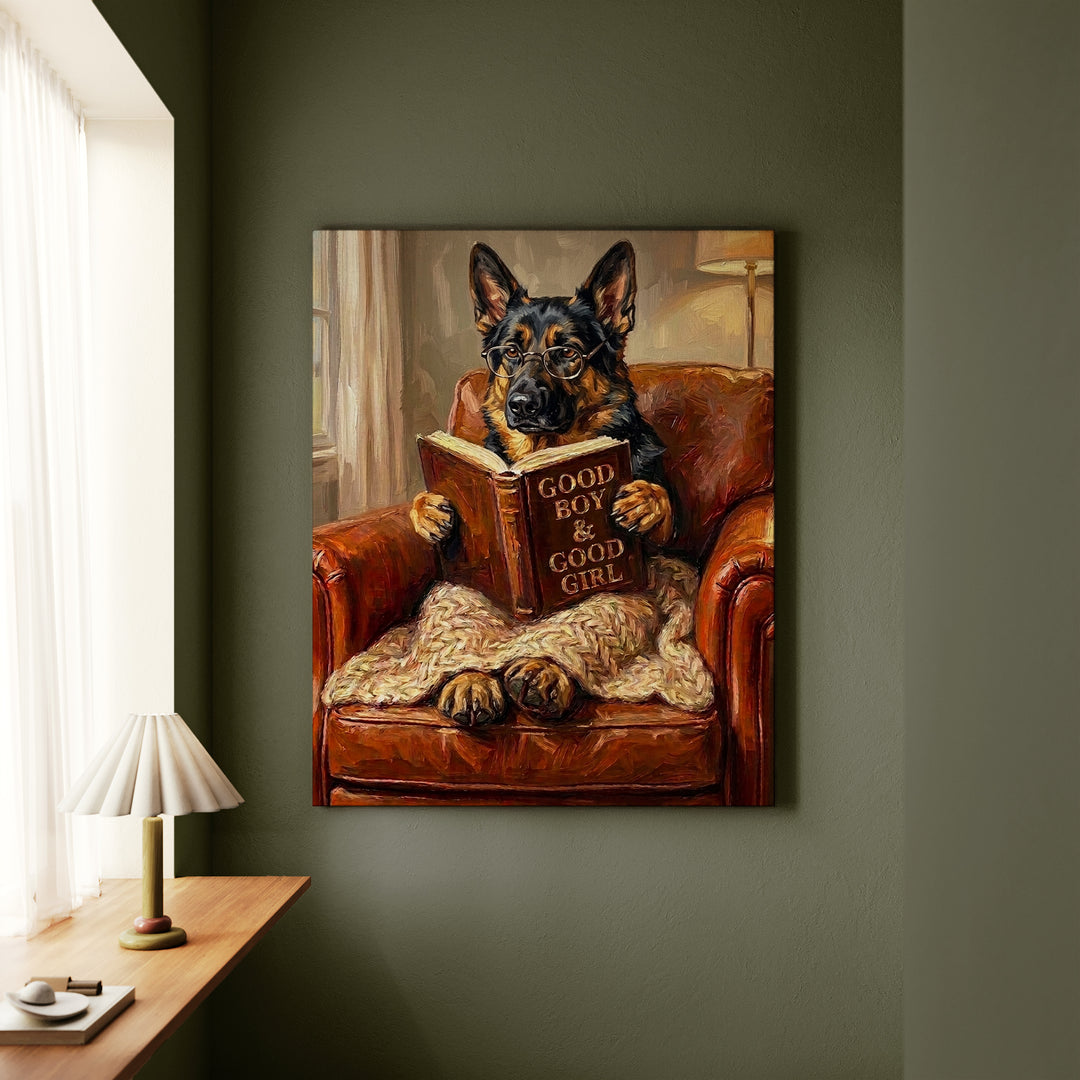 German Shepherd Evening Read Canvas
