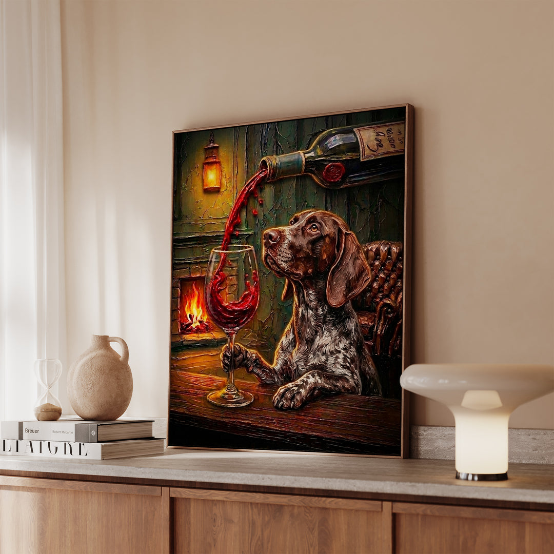 German Shorthaired Pointer Wine & Woof Framed Canvas
