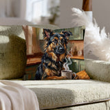 "Before Coffee" - German Shepherd Throw Pillow - Dog Lover Home Decor