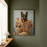"Morning Business" - German Shepherd Vertical Canvas - Dog Lover Wall Art