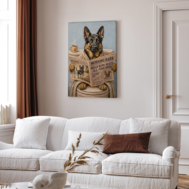 "Morning Business" - German Shepherd Vertical Canvas - Dog Lover Wall Art