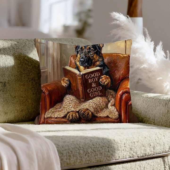 "Evening Read" - German Shepherd Throw Pillow - Dog Lover Home Decor