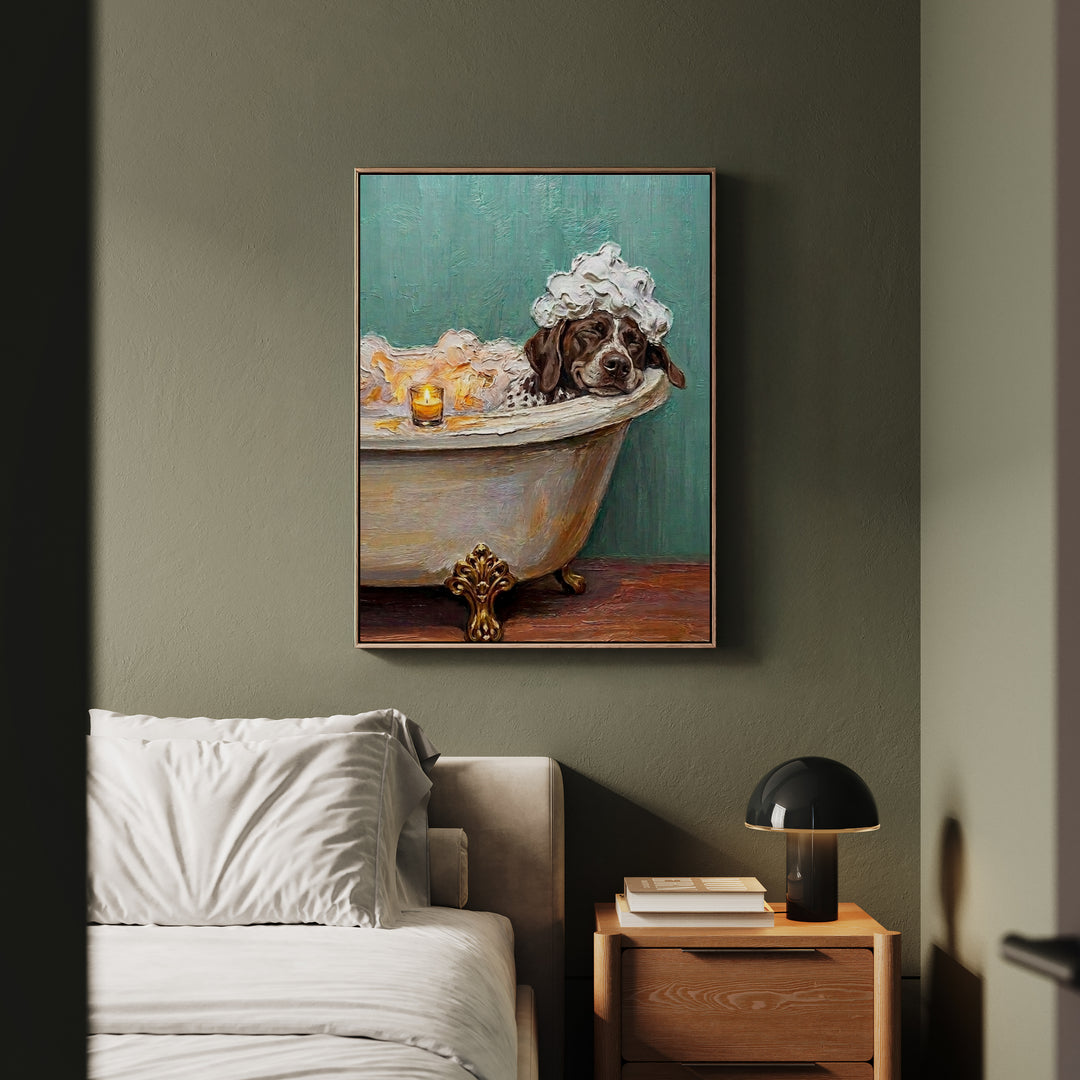 "Spa Day" - German Shorthaired Pointer Vertical Framed Canvas - Dog Lover Wall Art