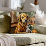 "Before Coffee" - Golden Retriever Throw Pillow - Dog Lover Home Decor